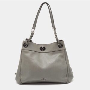 Coach Turn Lock Carryall  Gray Leather and Suede shoulder bag